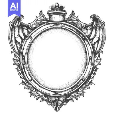Aset premium populer: Ornate Circular Frame with Wings and Crown