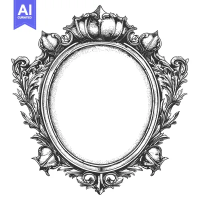 Aset premium populer: Ornate Black and White Oval Frame with Floral Detailing