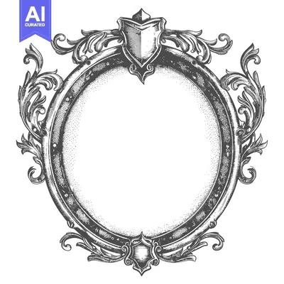 Aset premium populer: Ornate Circular Frame with Floral Details and Shields