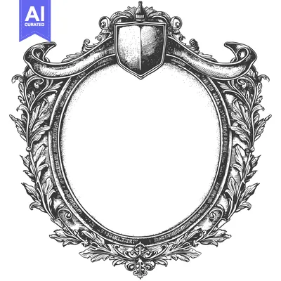 Premium design asset: Ornate Frame with Shield and Scrollwork