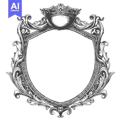 Aset premium populer: Ornate Crowned Shield Frame with Scrollwork Detail