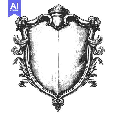 Aset premium populer: Ornate Heraldic Shield with Crown and Scrollwork