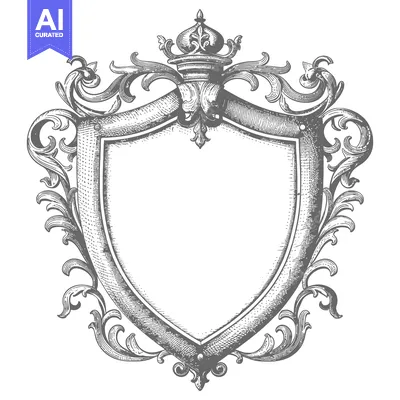 Aset desain premium: Ornate Shield with a Crown Crest and Flourishes