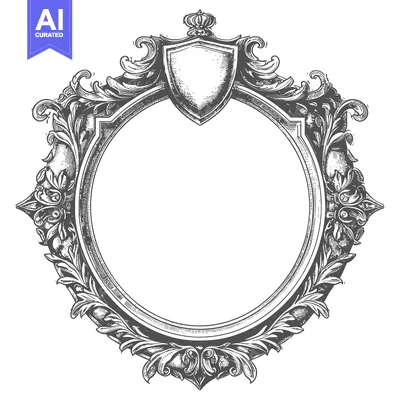 Premium design asset: Ornate Oval Frame with Crown and Shield