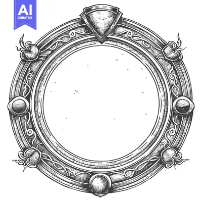 Aset premium populer: Ornate Circular Frame with Shield and Floral Motifs