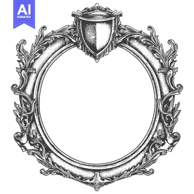 Aset desain premium: Ornate Circular Frame with Shield and Flourishes
