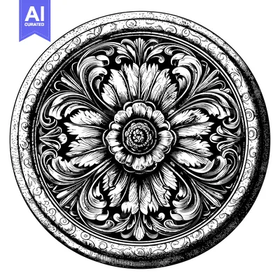 Aset premium populer: Intricate Ornamental Design with Floral Motifs in a Circular Frame