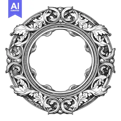 Ornate Circular Frame with Floral Motifs and Intricate Detailing
