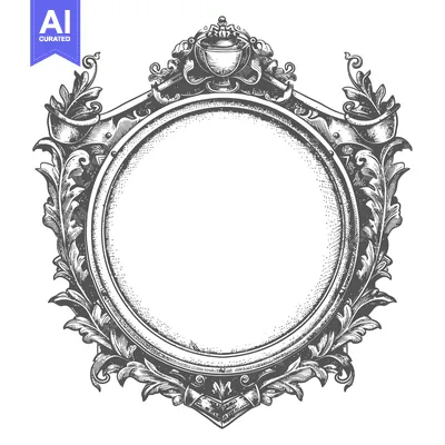 Ornate Round Frame with Floral Details and a Crown