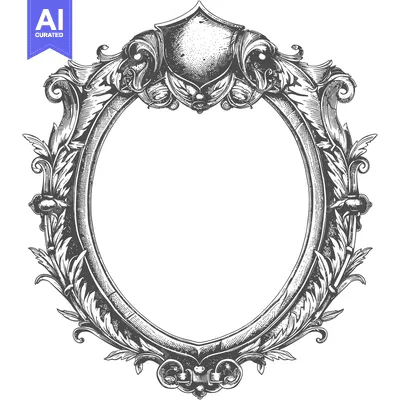 Premium design asset: Ornate Oval Frame with Flourishes and Shield