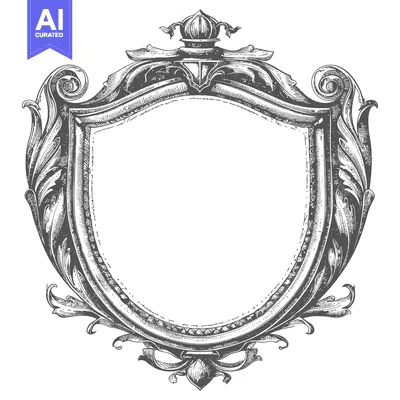 Aset desain premium: Ornate Hand-Drawn Shield Frame with Flourishes