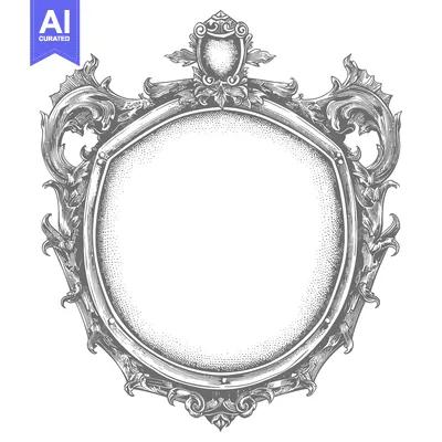 Aset desain premium: Ornate Shield Frame with Flourishes and a Crest