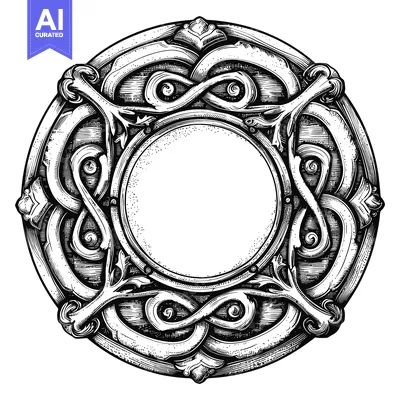 Aset desain premium: Ornate Circular Frame with Intertwined Floral Motifs