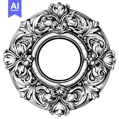 Aset premium populer: Ornate circular frame with intricate floral design