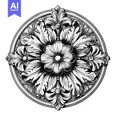 Aset desain premium: Ornate Circular Design with Floral Motifs