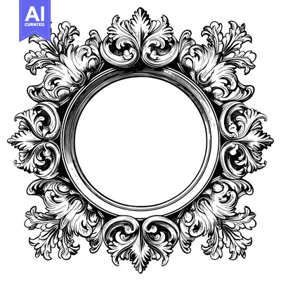 Aset desain premium: Ornate Circular Frame with Intricate Floral Design
