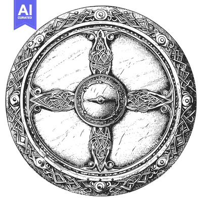 Aset premium populer: Ornate Round Shield with Celtic Knotwork Design