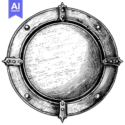 Popular premium asset: Hand-drawn illustration of a circular shield with a textured surface a