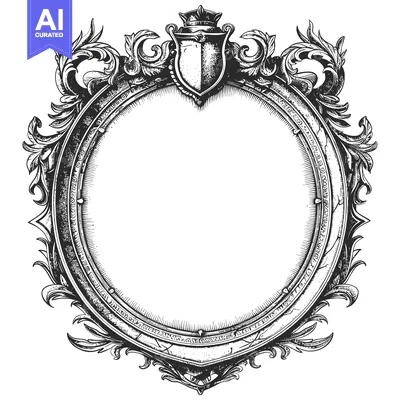 Aset desain premium: Ornate Circular Frame with Crown and Shield