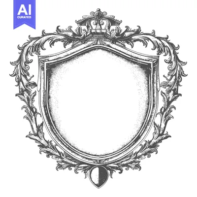 Premium design asset: Ornate Shield with Crown and Flourishes