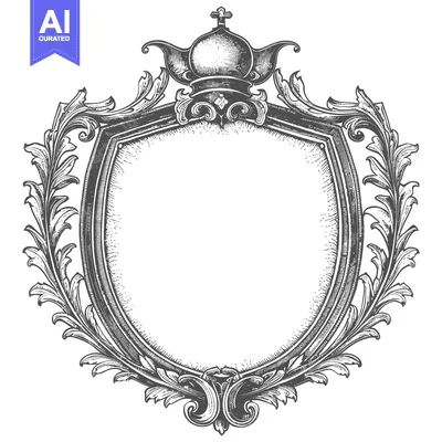 Aset desain premium: Ornate Shield with Crown and Floral Flourishes