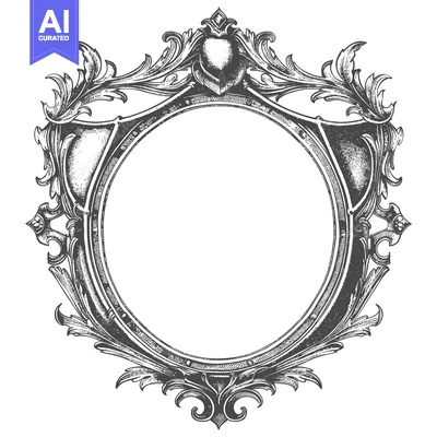 Aset desain premium: Ornate Circular Frame with Flourishes and Detail