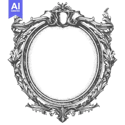 Aset desain premium: Ornate Oval Frame with Floral Detailing and a Crown