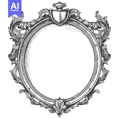 Aset premium populer: Ornate Circular Frame with Shield and Foliage