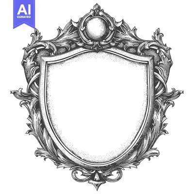 Aset desain premium: Ornate Shield with Flourishes and a Blank Center