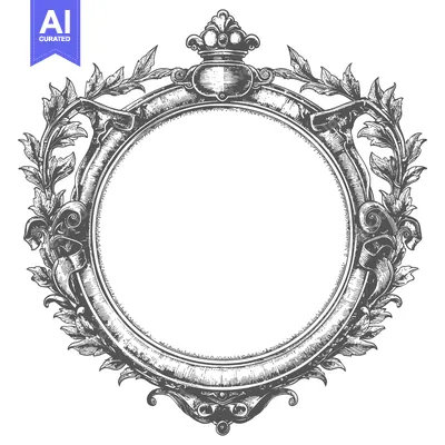 Premium design asset: Ornate Round Frame with Crown and Floral Accents