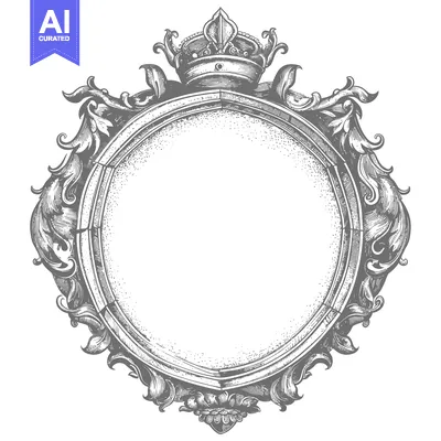 Premium design asset: Ornate Circular Frame with Crown and Floral Motifs