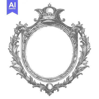 Aset premium populer: Ornate Crown-Topped Circular Frame with Floral Accents