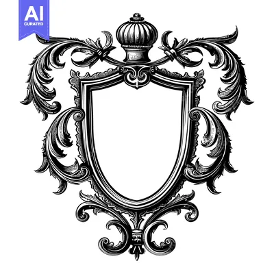 Aset premium populer: Ornate Shield with Decorative Flourishes and a Crown