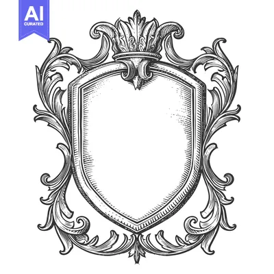 Aset premium populer: Ornate Shield Crest with Flourishes and Crown