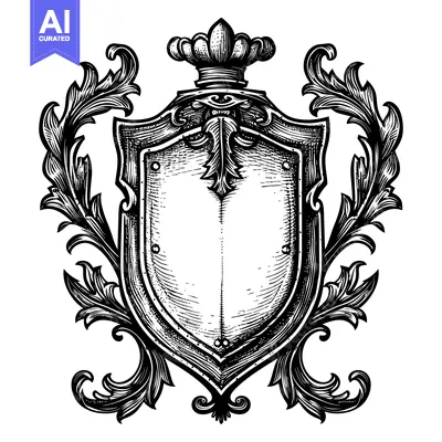 Aset premium populer: Ornate Shield Crest with Floral Decorations and a Crown