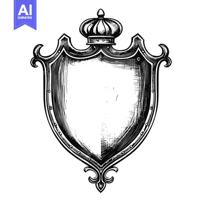 Premium design asset: Hand-drawn illustration of a medieval heraldic shield with a crown