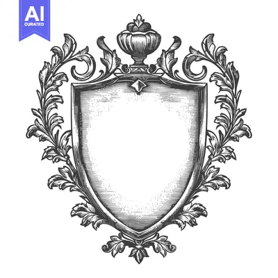 Aset premium populer: Ornate Shield with Flourishing Floral Frame