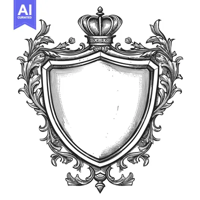 Aset desain premium: Ornate Shield with Crown and Flourishes