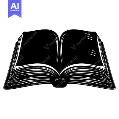 Premium design asset: Open Book Silhouette with Detailed Pages