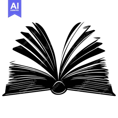 Aset desain premium: Black and White Silhouette of an Open Book