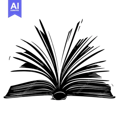 Premium design asset: A Black and White Silhouette of an Open Book with Pages Fanned Out