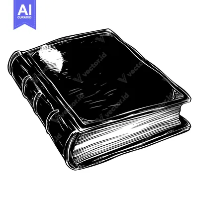 Black and White Illustration of a Closed Book with Detailed Texture