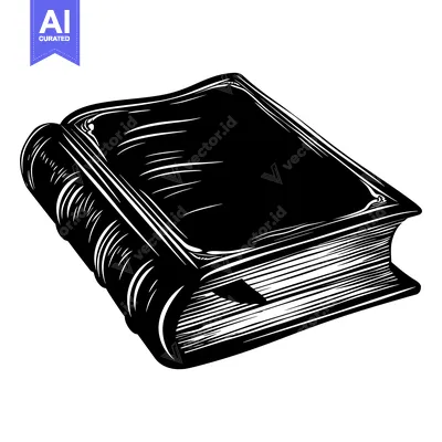 Premium design asset: A Black and White Illustration of a Closed Book with Detailed Lines