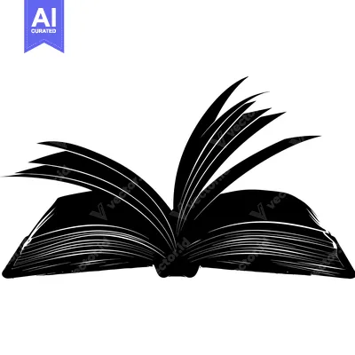 Premium design asset: A Black and White Silhouette of an Open Book with Flipping Pages