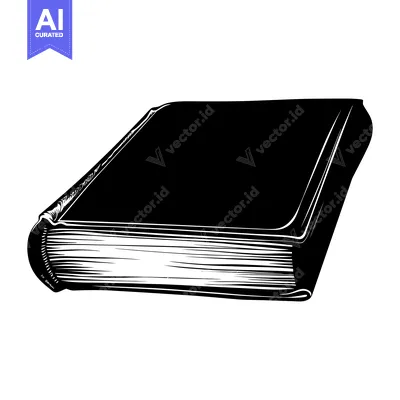Aset desain premium: A black and white line drawing of a closed book with a thick spine