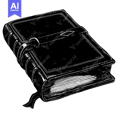 Aset desain premium: Black and White Illustration of a Closed Book with a Leather Strap