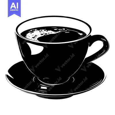 Popular premium asset: Black and White Illustration of a Coffee Cup with a Saucer