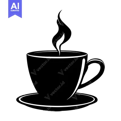 Aset premium populer: Black and White Silhouette of a Coffee Cup with Steam