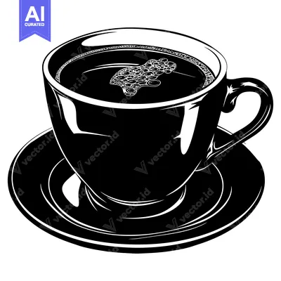 Aset premium populer: Black and White Silhouette of a Coffee Cup with a Saucer
