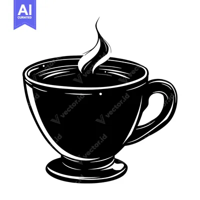 Premium design asset: A Black and White Illustration of a Steaming Cup of Coffee